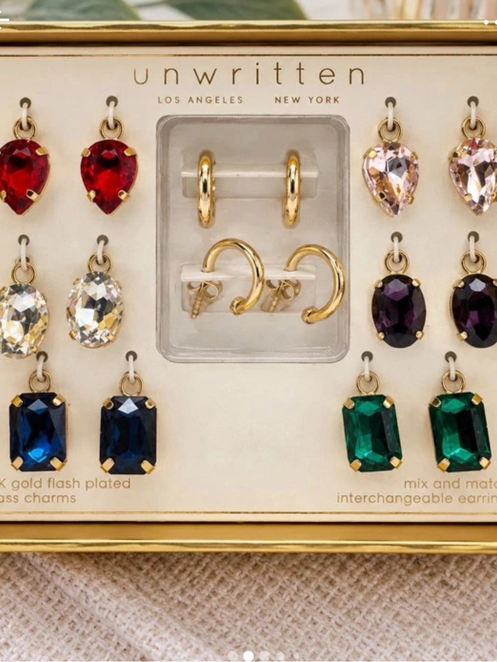 Unwritten Interchangeable Glass Charm Earring Set – 14K Gold Flash Plated. (BN8/
